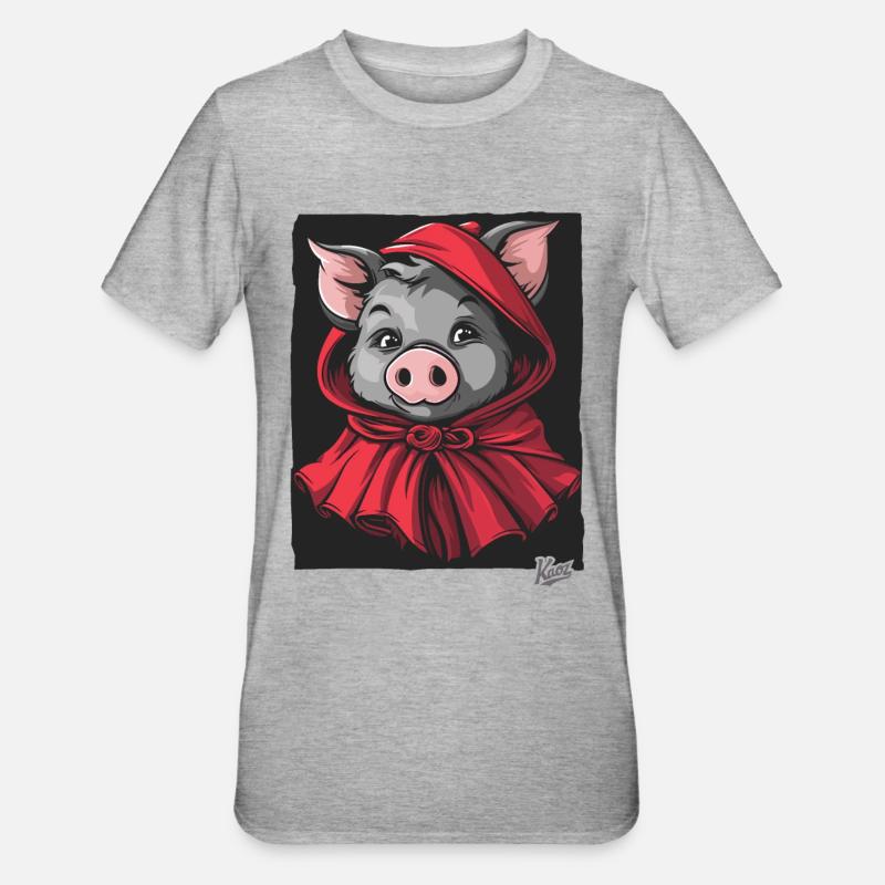 Das Märchen vom kleinen Rotkäppchen-Schwein - Unisex Polycotton T-Shirt - Grau meliert