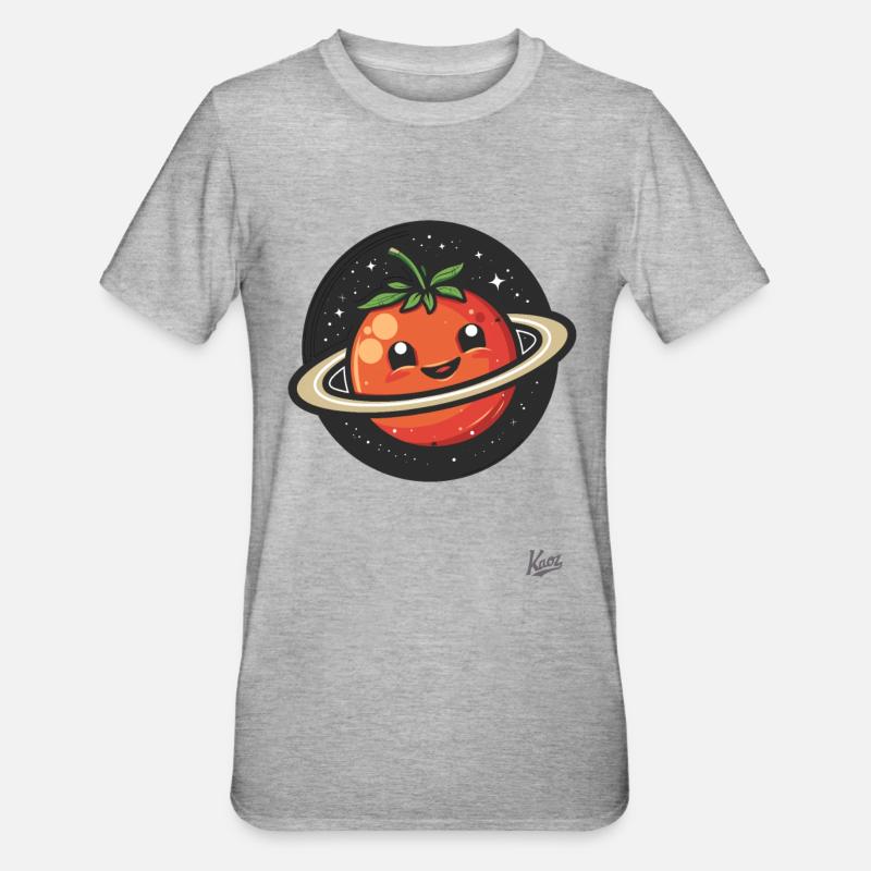 Planète tomate heureuse dans l’espace - T-shirt polycoton Unisexe - gris chiné