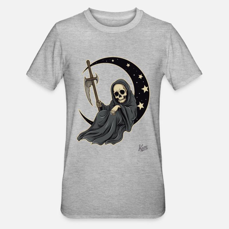 Little cute Grim Reaper sleeping on the moon - Unisex Polycotton T-Shirt - heather grey