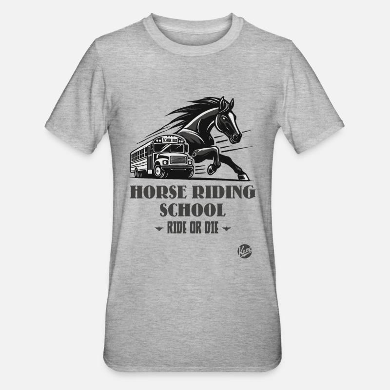 Reitschule "Reite oder Stirb", ein Pferde-Motiv - Unisex Polycotton T-Shirt - Grau meliert