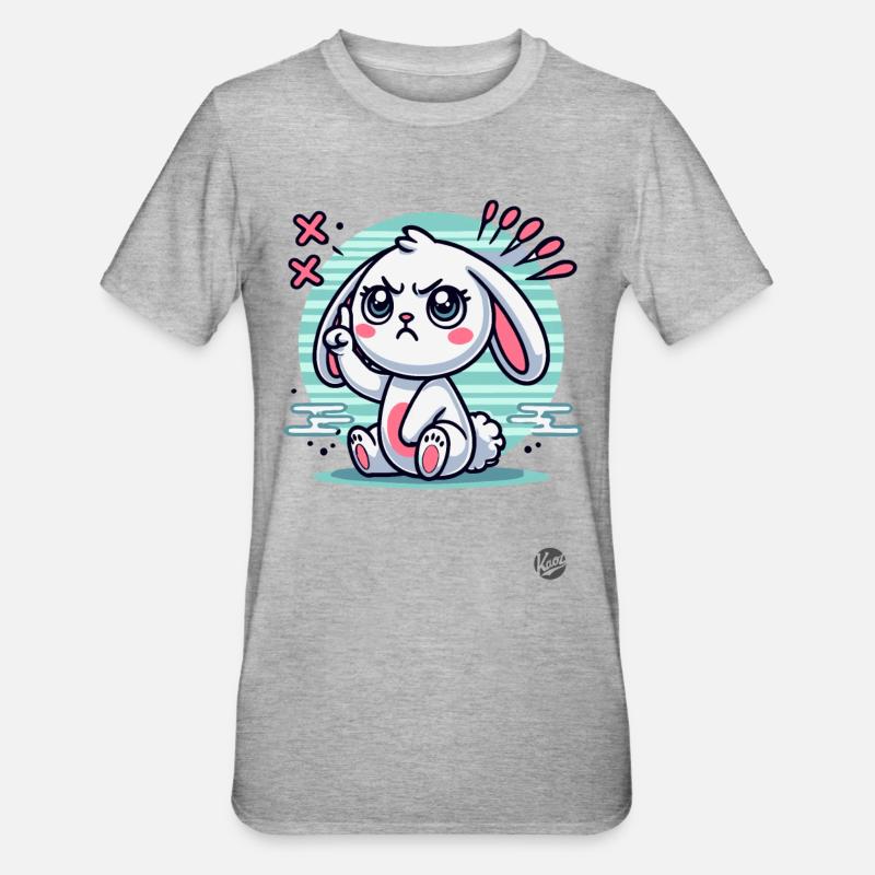 Cute white bunny pointing finger - Unisex Polycotton T-Shirt - heather grey