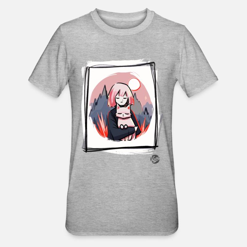 Mädchen mit Katze - Unisex Polycotton T-Shirt - Grau meliert