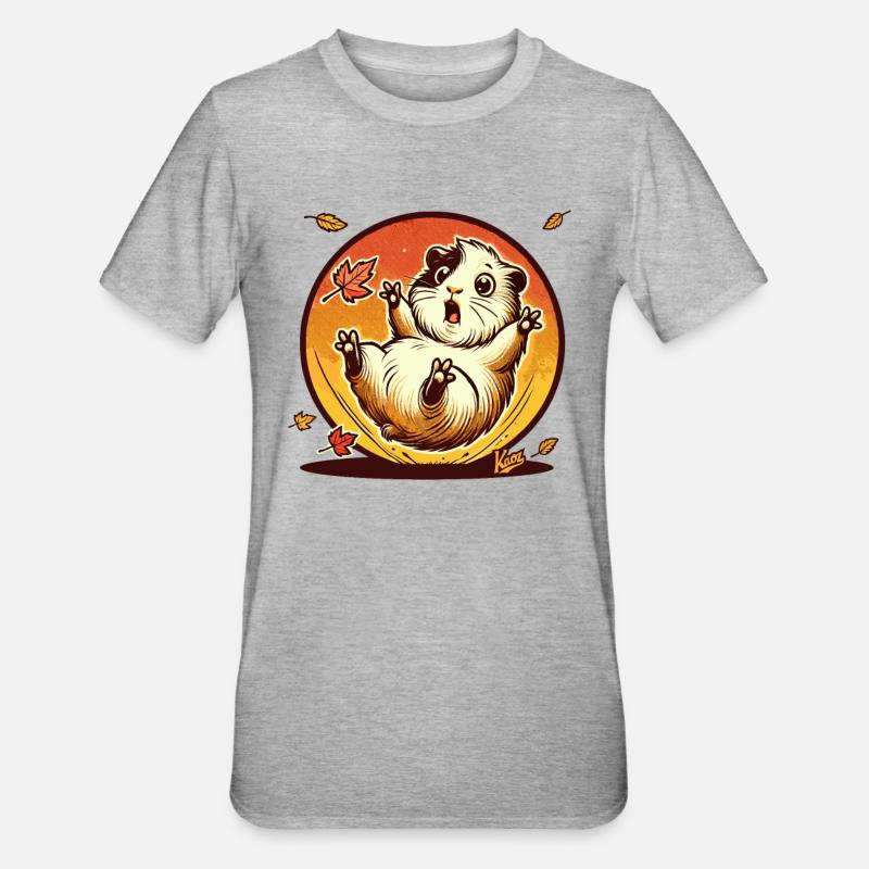 Hamster mit Herbst-Blättern - Unisex Polycotton T-Shirt - Grau meliert
