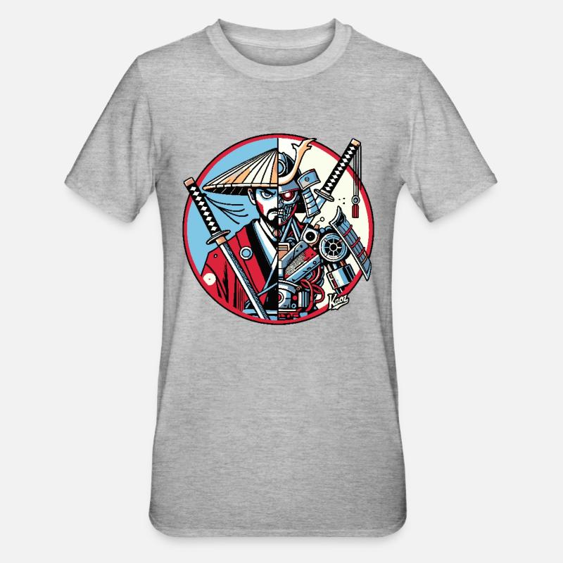 Samurai-Ronin oder Mecha-Shogun - Unisex Polycotton T-Shirt - Grau meliert