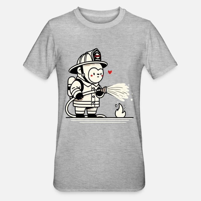 Petit gorille pompier - T-shirt polycoton Unisexe - gris chiné