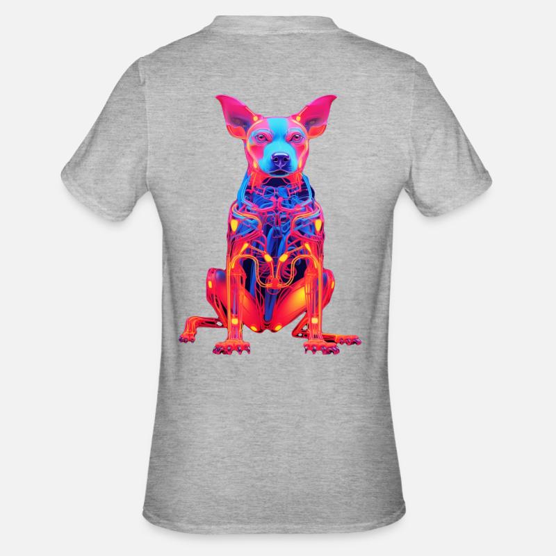 Chien néon avec design technique - T-shirt polycoton Unisexe - gris chiné