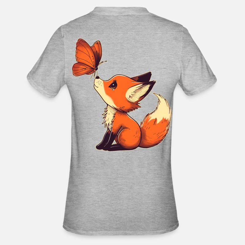 Fuchs mit Schmetterling - Unisex Polycotton T-Shirt - Grau meliert