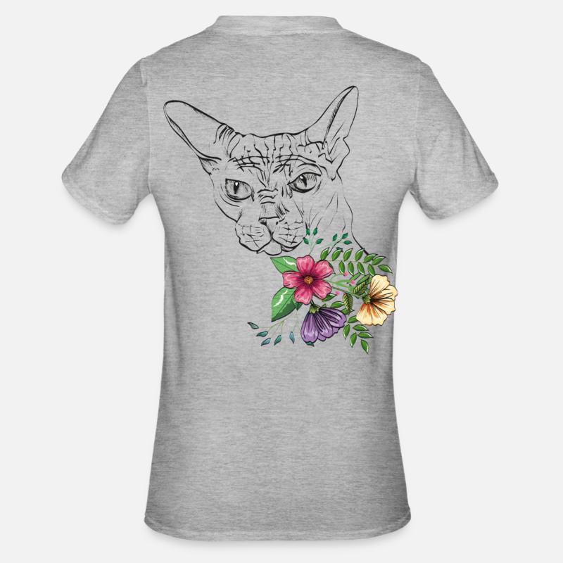 Chat avec des fleurs - T-shirt polycoton Unisexe - gris chiné