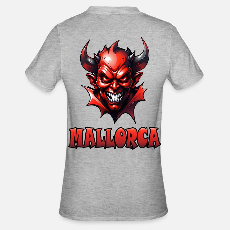 Mallorca mit Red Devil - Unisex Polycotton T-Shirt - Grau meliert
