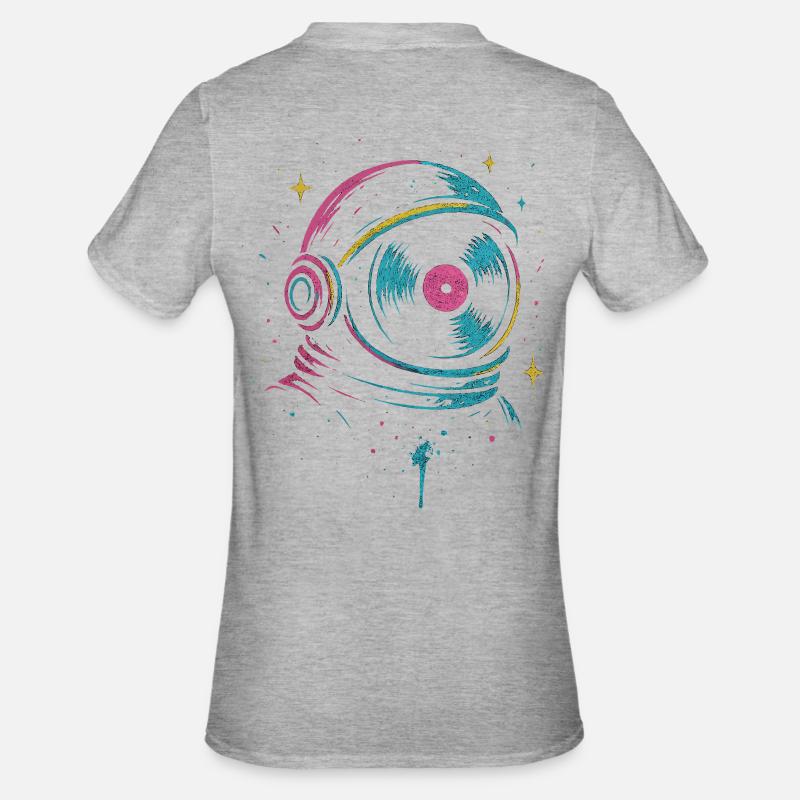 Space Vinyl Astronaut, son Cosmic DJ - T-shirt polycoton Unisexe - gris chiné