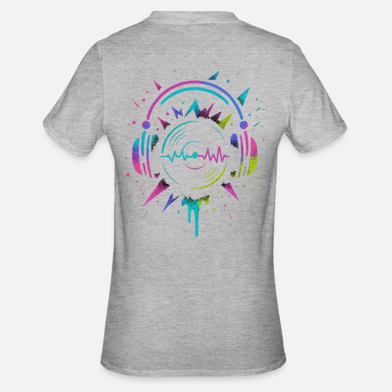 Casque néon, vinyle, son techno rave - T-shirt polycoton Unisexe - gris chiné