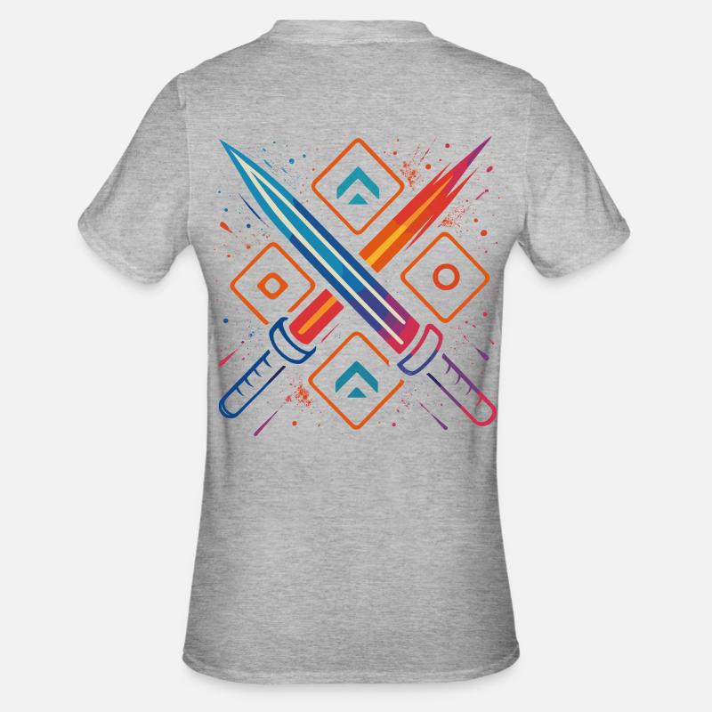 Gaming Schwerter Neon - Unisex Polycotton T-Shirt - Grau meliert