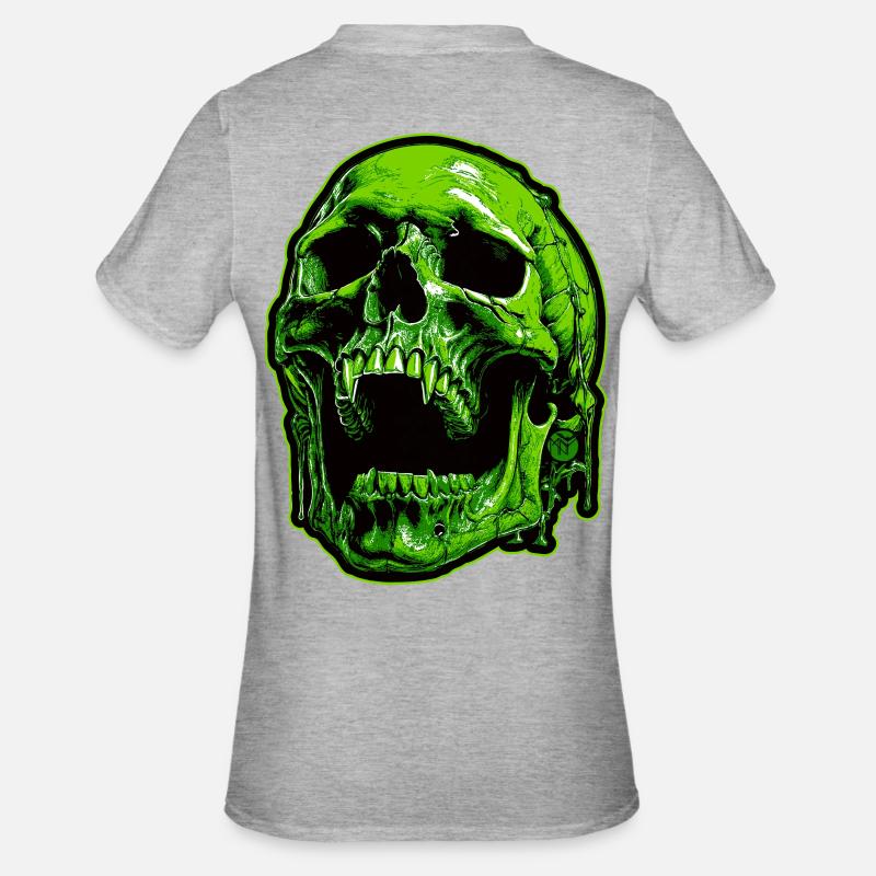 Crâne de vampire vert - T-shirt polycoton Unisexe - gris chiné