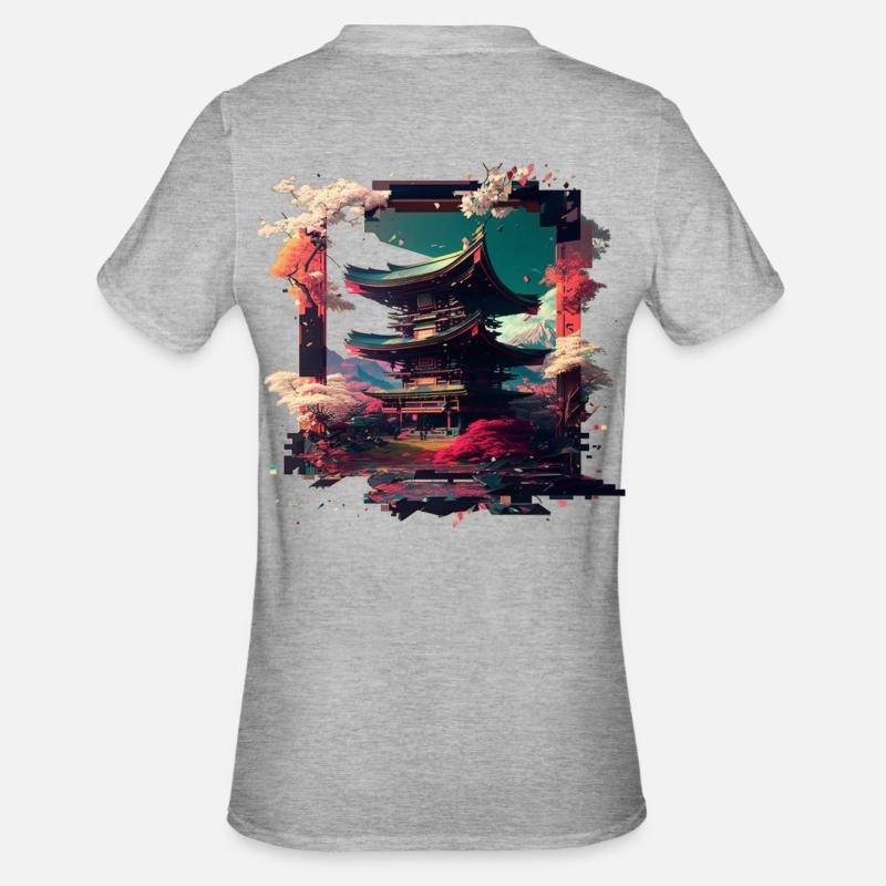 Bâtiment japonais de tranquillité - T-shirt polycoton Unisexe - gris chiné