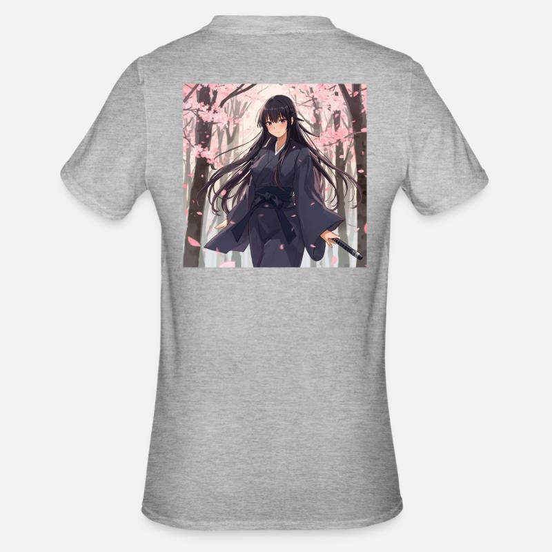 Sakura Schatten Samurai - Unisex Polycotton T-Shirt - Grau meliert