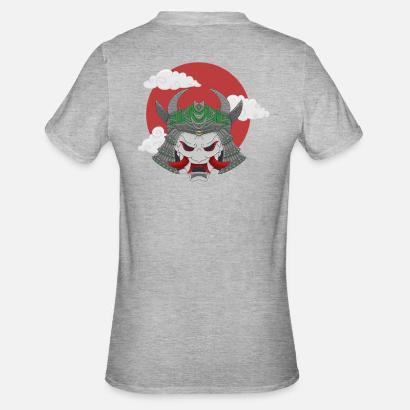 Oni x Samurai Graugrün - Unisex Polycotton T-Shirt - Grau meliert