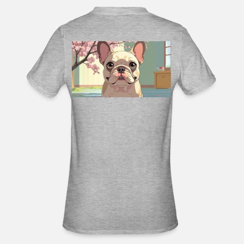 Bouledogue mignon dans un style animé - T-shirt polycoton Unisexe - gris chiné