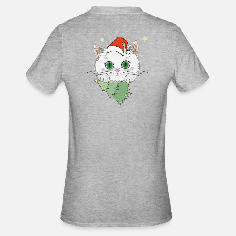 Katze mit Weihnachtsbaum - Unisex Polycotton T-Shirt - Grau meliert