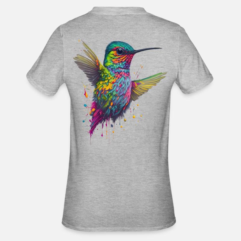 Explosion de couleurs Hummingbird Artwork - T-shirt polycoton Unisexe - gris chiné