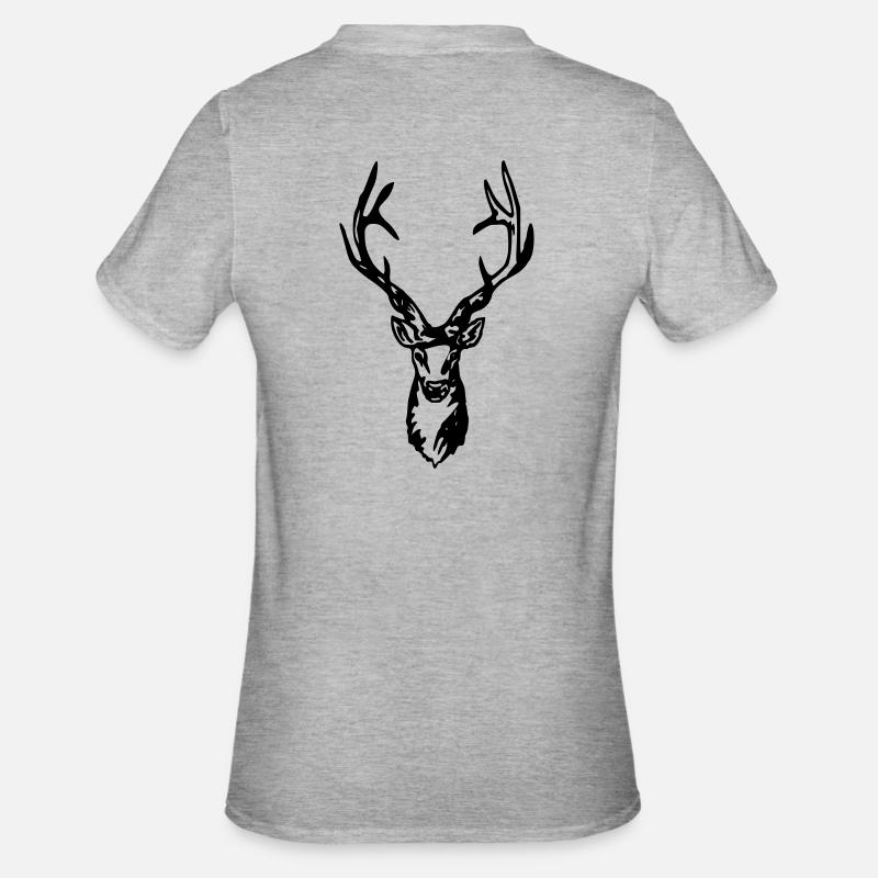 Hirsch - Hirschkopf - Hirschgeweih - Unisex Polycotton T-Shirt - Grau meliert