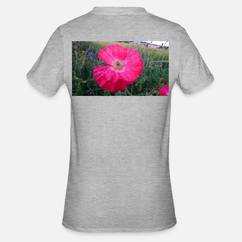 Rote Blume - Unisex Polycotton T-Shirt - Grau meliert