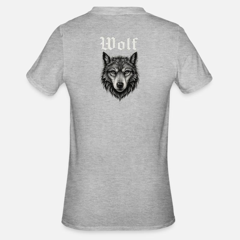 Gothic Wolf Kopf Illustration Geschenkidee - Unisex Polycotton T-Shirt - Grau meliert
