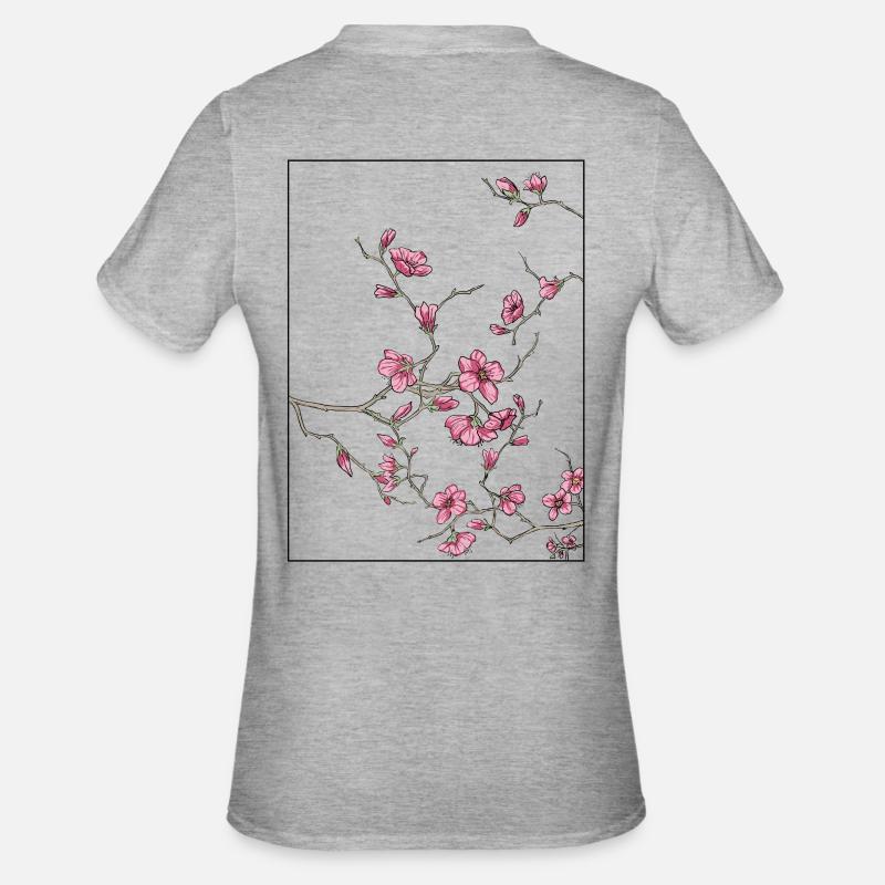 Cherry Blossoms Floral Design - Unisex Polycotton T-Shirt - heather grey