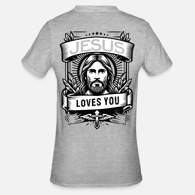 Jésus vous aime avec l’arc - T-shirt polycoton Unisexe - gris chiné