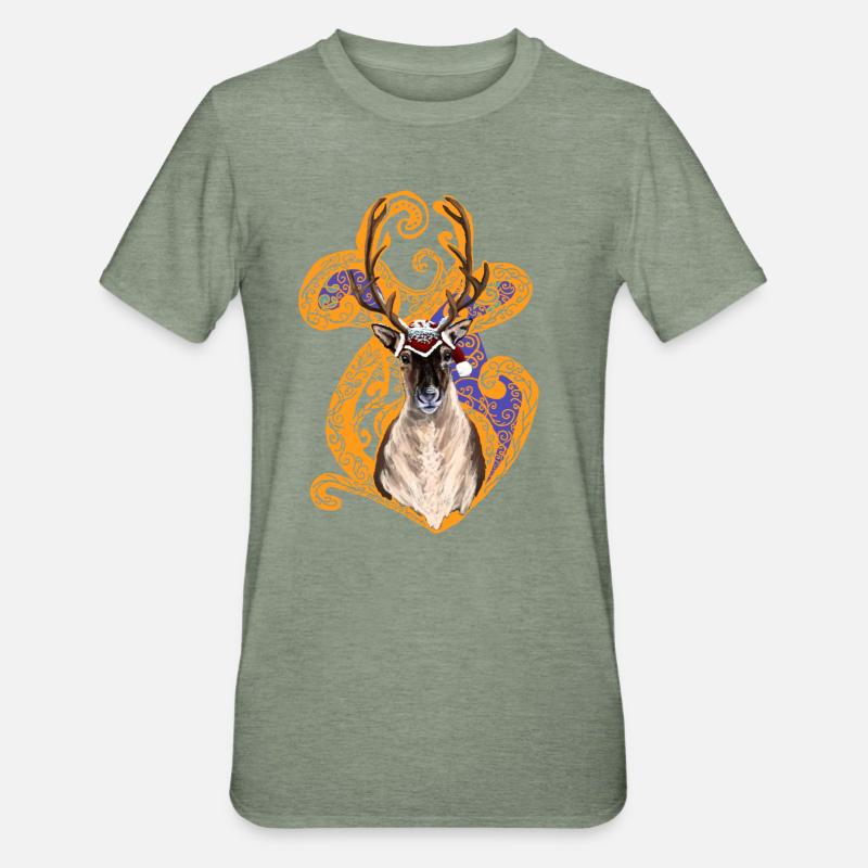 Weihnachtsren - Unisex Polycotton T-Shirt - Militärgrün meliert