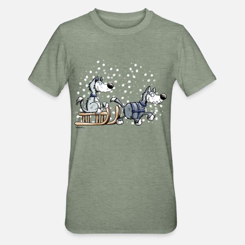 Huskies in the snow - Unisex Polycotton T-Shirt - heather military green