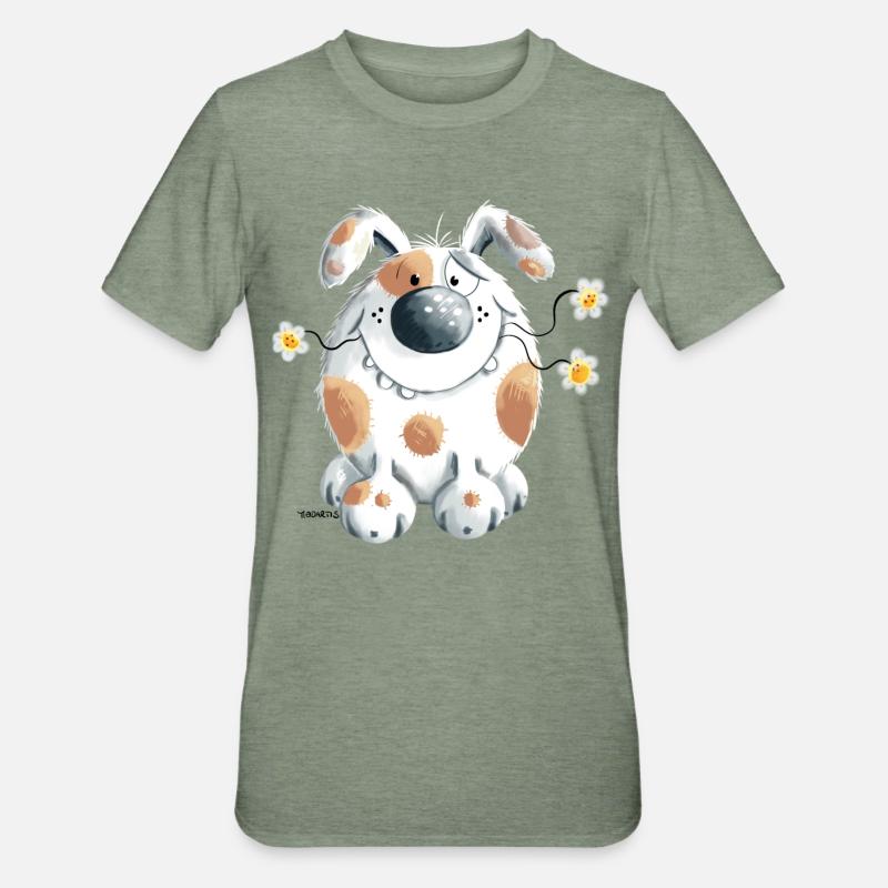 Chien avec la fleur - T-shirt polycoton Unisexe - vert kaki chiné
