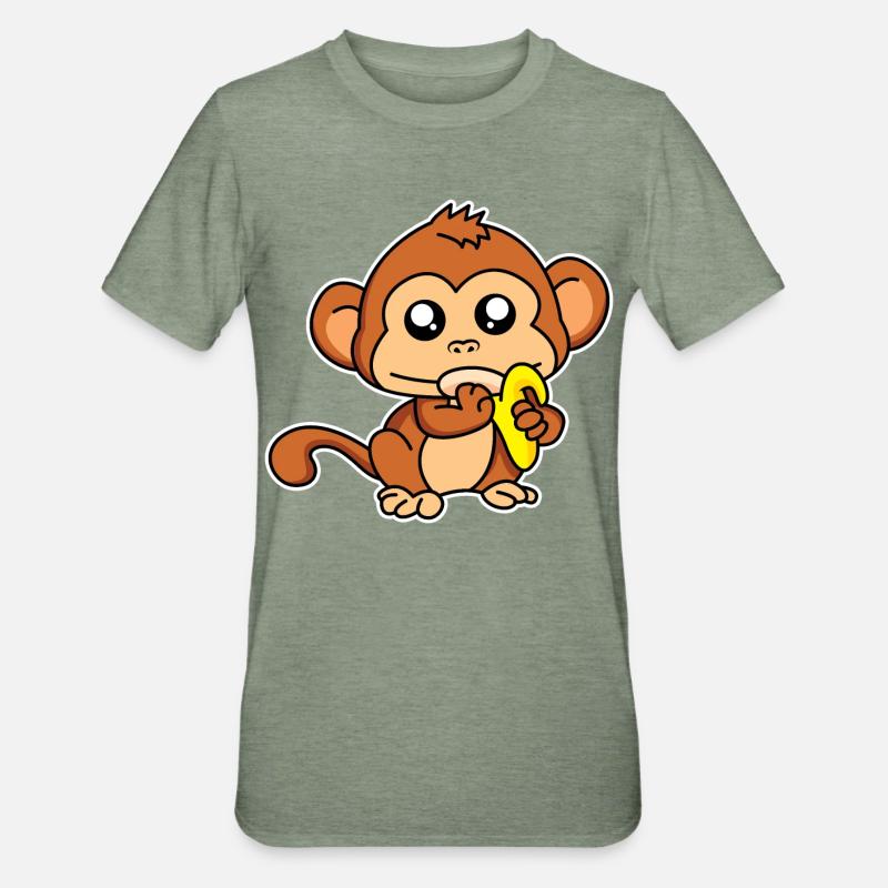 Äffchen-Mahlzeit - Unisex Polycotton T-Shirt - Militärgrün meliert