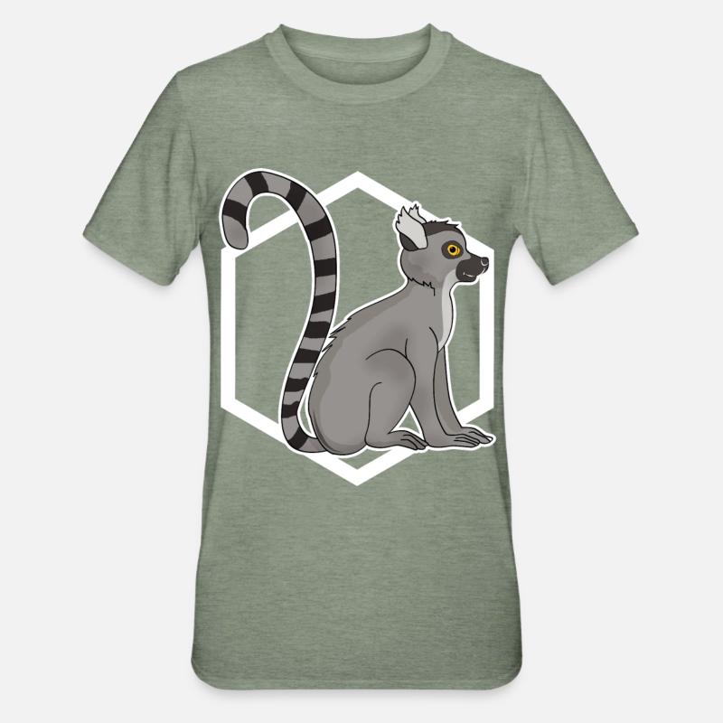 Lemur Äffchen - Unisex Polycotton T-Shirt - Militärgrün meliert