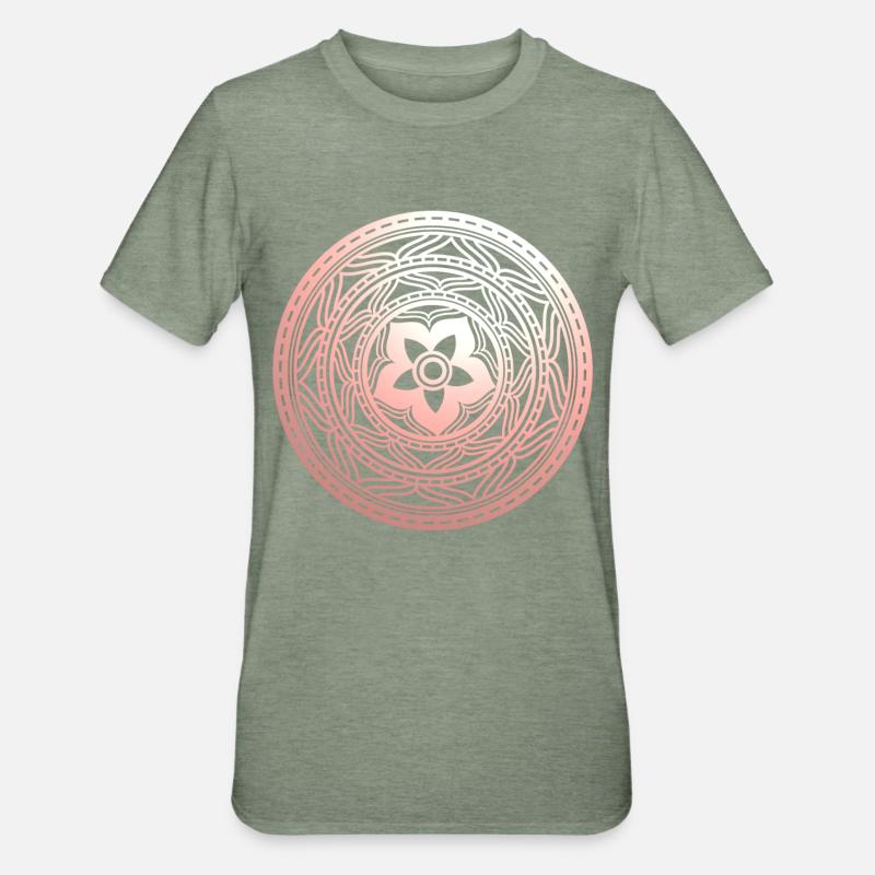 Pastel Floral Mandala Pattern - Unisex Polycotton T-Shirt - heather military green