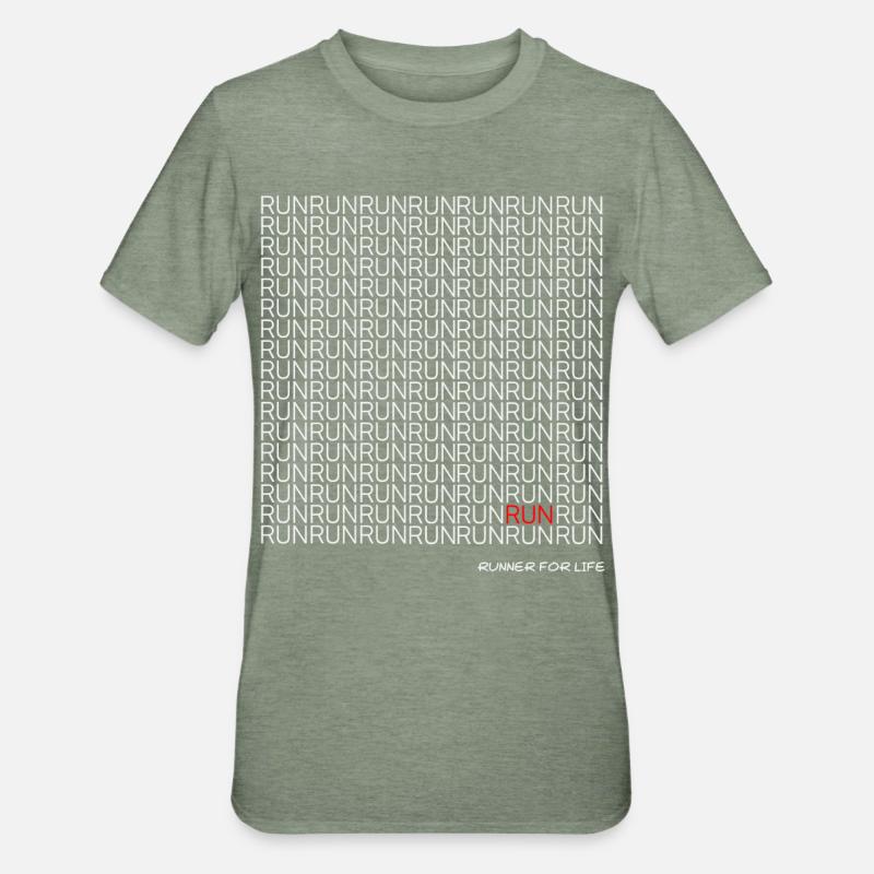Run Run Run pattern with red accent - Unisex Polycotton T-Shirt - heather military green