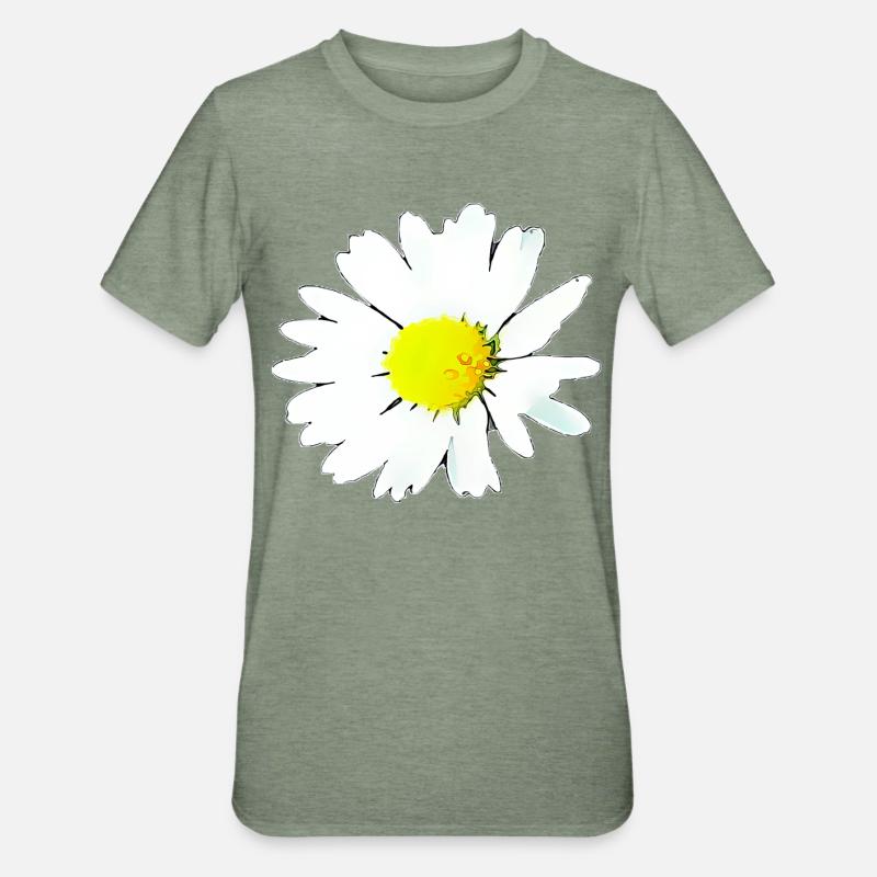 Blume - Gänseblümchen - Unisex Polycotton T-Shirt - Militärgrün meliert