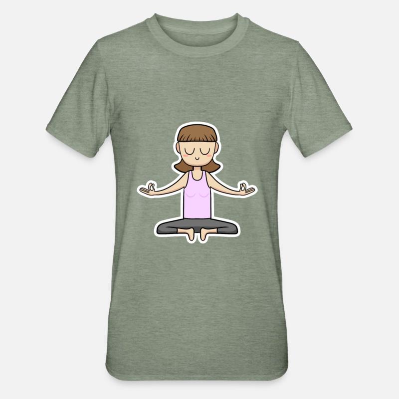 Dessin animé de méditation - T-shirt polycoton Unisexe - vert kaki chiné