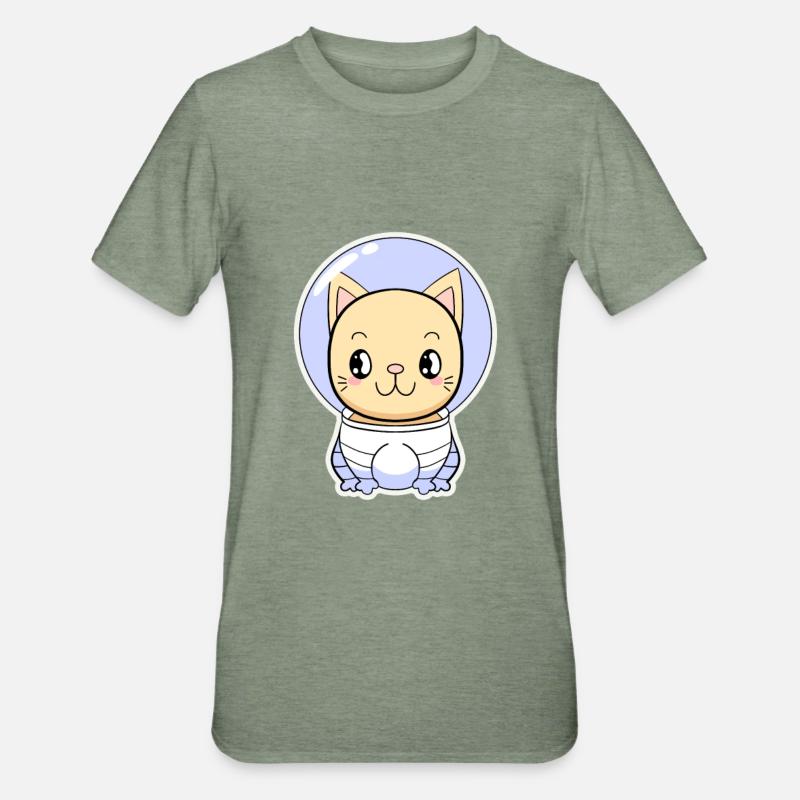 Cat en astronaute dans un casque spatial - T-shirt polycoton Unisexe - vert kaki chiné