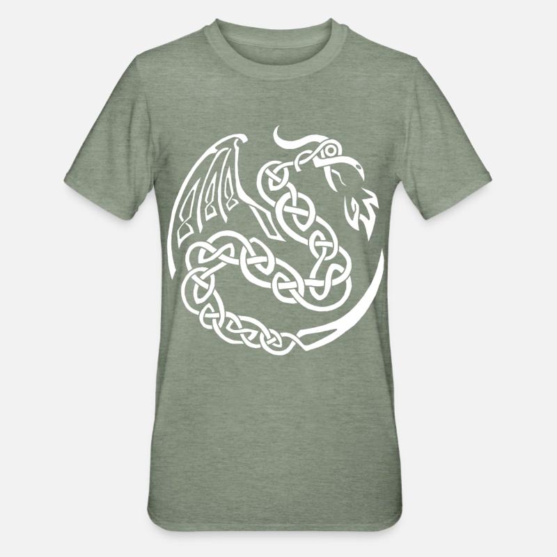 Dragon celte blanc - T-shirt polycoton Unisexe - vert kaki chiné