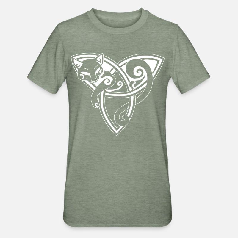 Chat celte au repos (blanc) - T-shirt polycoton Unisexe - vert kaki chiné