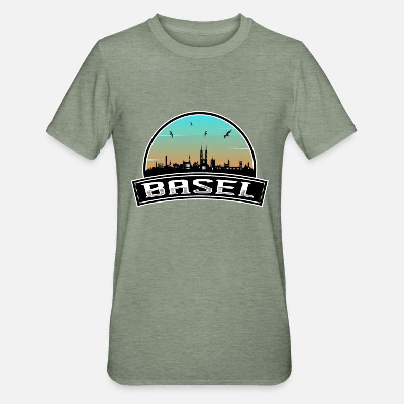 Basel Schweiz Skyline Schweizer Souvenir - Unisex Polycotton T-Shirt - Militärgrün meliert