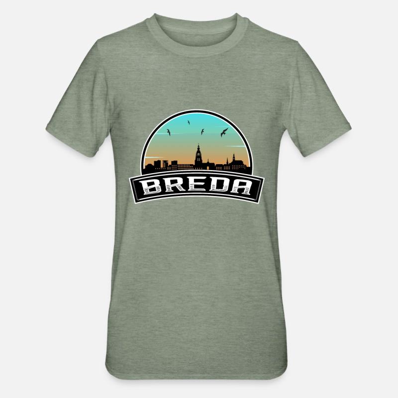 Breda Pays-Bas Skyline Dutch Souvenir - T-shirt polycoton Unisexe - vert kaki chiné