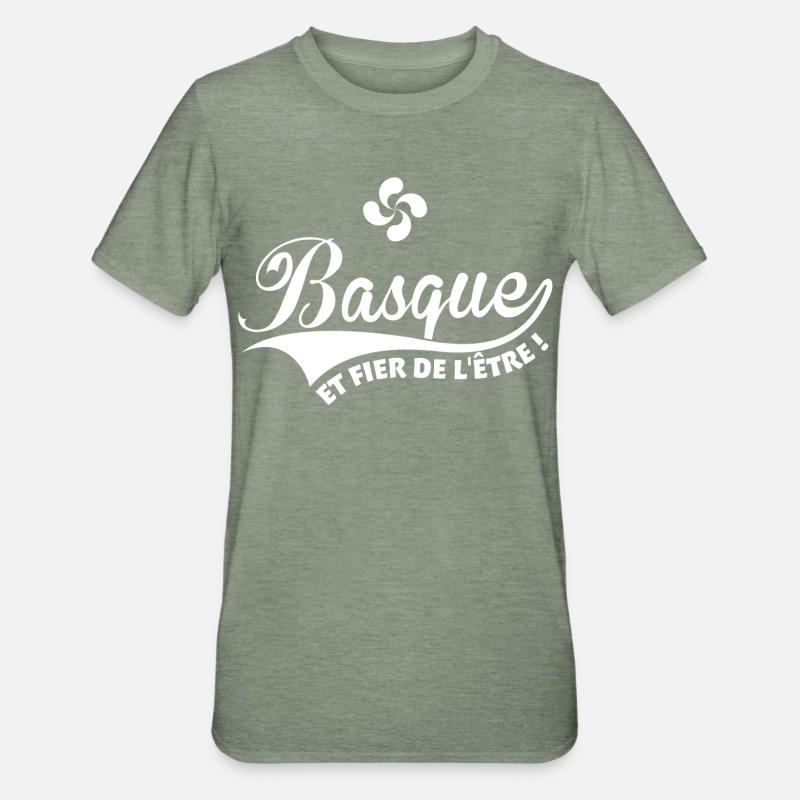 Basque et fier de l'être avec croix Basque Lauburu - T-shirt polycoton Unisexe - vert kaki chiné