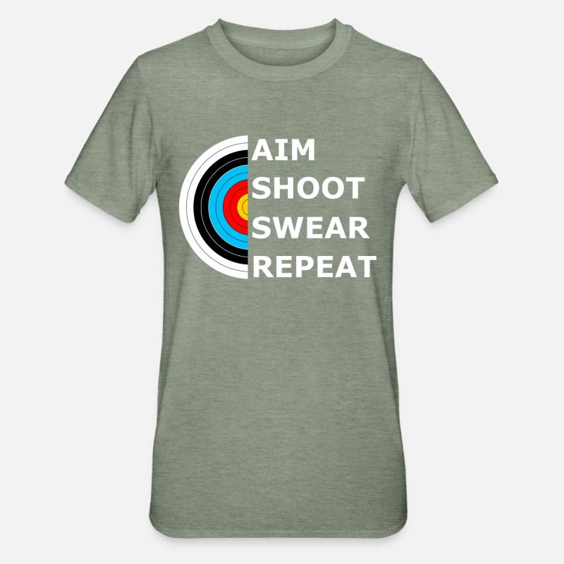 Aim Shoot Swear Repeat - Archery Target - Unisex Polycotton T-Shirt - heather military green