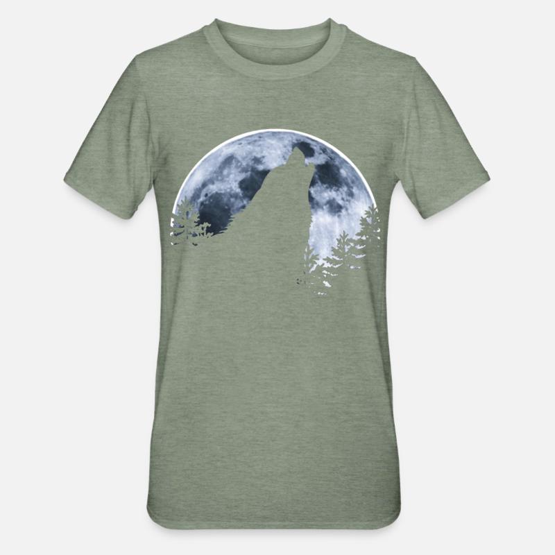 Wolf howls moon - Wolf's silhouette - Unisex Polycotton T-Shirt - heather military green