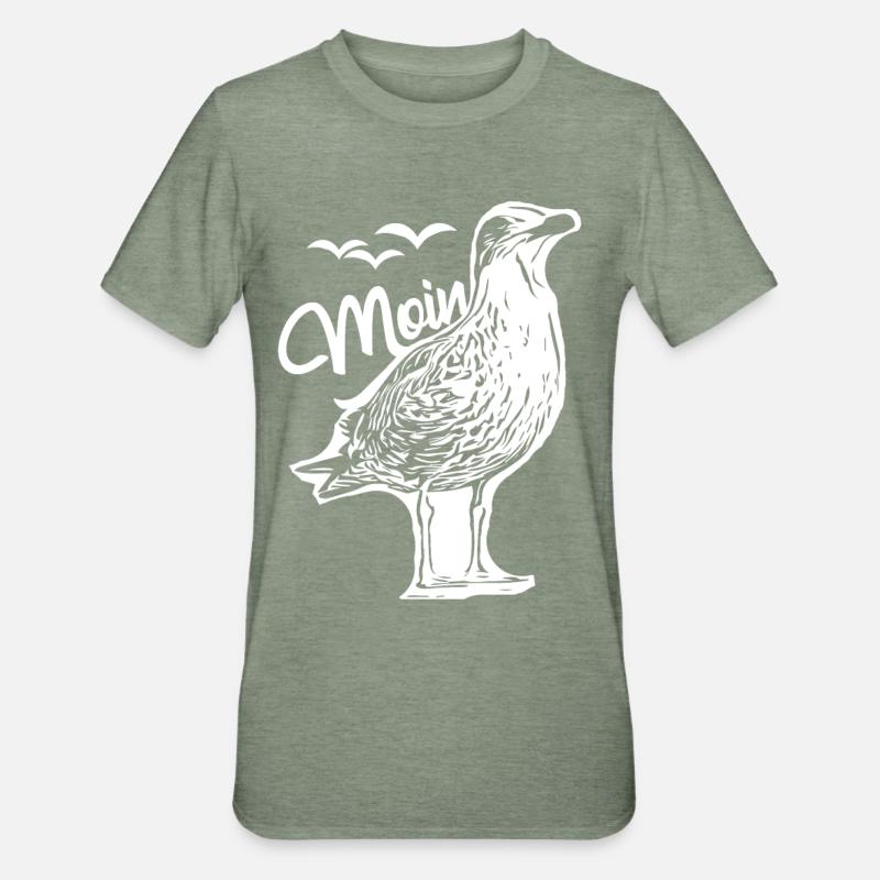 Moin - Möwe - Unisex Polycotton T-Shirt - Militärgrün meliert