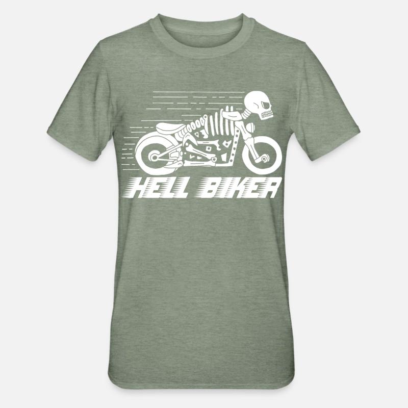 Motorcycle skeleton white - Unisex Polycotton T-Shirt - heather military green