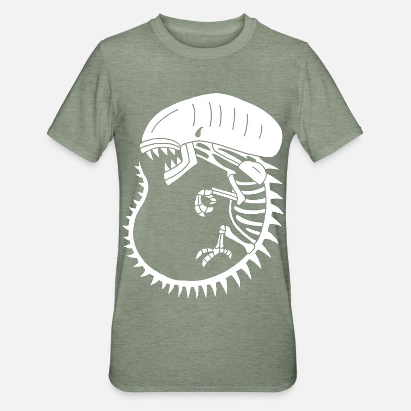 White alien monster skeleton - Unisex Polycotton T-Shirt - heather military green