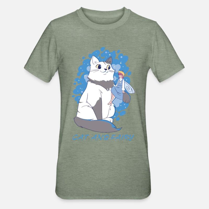 Chat et fée - T-shirt polycoton Unisexe - vert kaki chiné