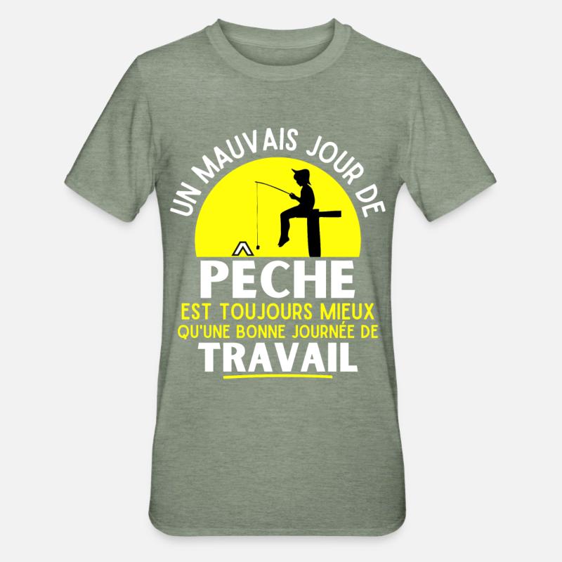 pêche, pêcheur, fan de pêche - T-shirt polycoton Unisexe - vert kaki chiné